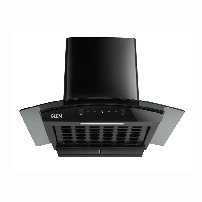 GLEN Auto Clean Curved Glass Filter less Kitchen Chimney, Motion Sensor control with Digital Display 1200 m3/h (6058 DI BL AC)