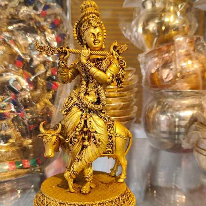 Lord Krishna with Cow Brass Idol