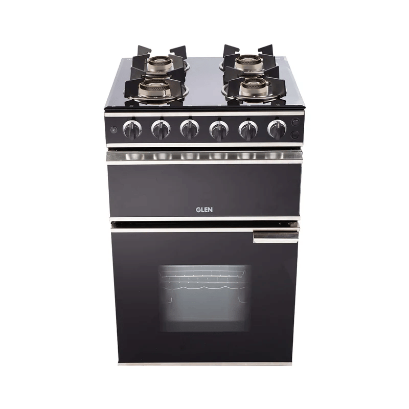 GLEN Cooking Range 2014 DB AI - Cooking Range Glass Gas Grill, Gas Oven Rotiseerie Double Ring Forged Brass Burners Auto Ignition