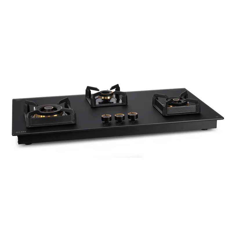 GLEN Built in Hob 1093 XL DFT HT 2TR MG - 3 Burner DFVS Matt Glass Hob with 2 Triple Ring Total Brass Burners Auto Ignition