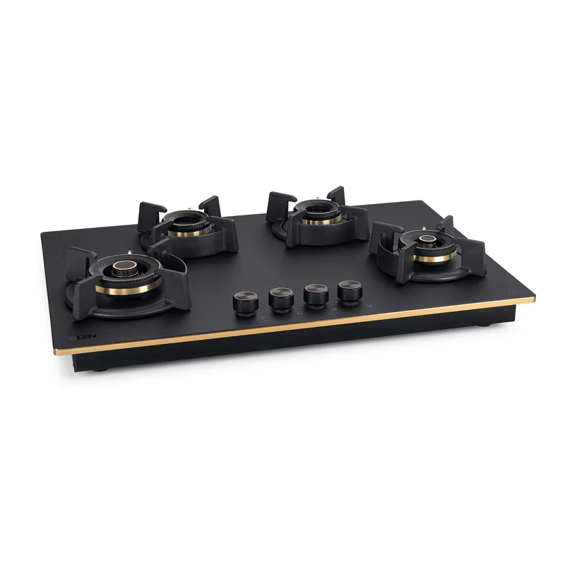 GLEN Built In Hob 1074 ROCI HT DFT MG77 - 4 Burner DFVS Matte Glass Hob Top 2 Triple Ring Full Brass Burners Auto Ignition