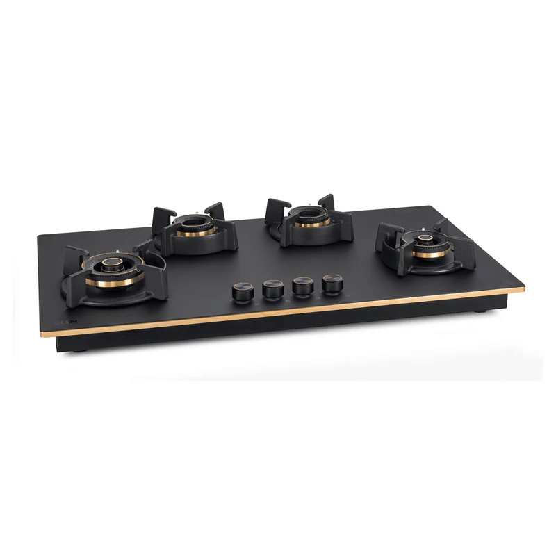 GLEN Built In Hob 1094 XL ROCI HT DFT MG - 4 Burner DFVS Matte Glass Hob Top 2 Triple Ring Full Brass Burners Auto Ignition