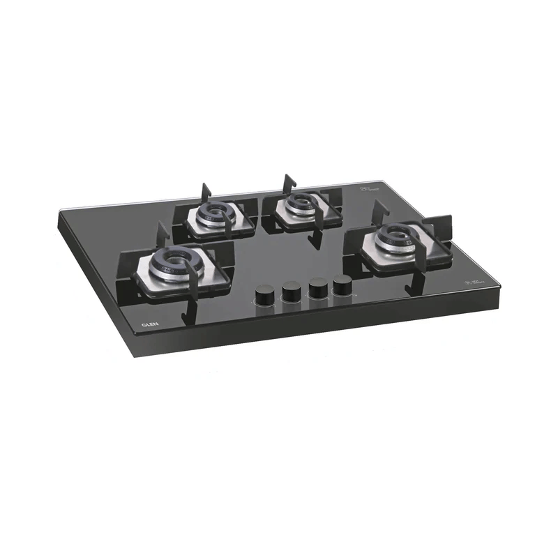 GLEN Built in Hob 1074 SQF IN - 4 Burner Glass Hob Top Black Frame Italian Double Ring Burners Auto Ignition (1074 SQF IN)