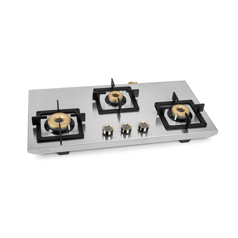 GLEN Hob Free Standing 1073 XL SQ UTSS AI 77 - 3 Burner Ultra Tuff Free Standing Hob with Forged Brass Burners Auto Ignition (BH1073XLSQFSUTSSAI)