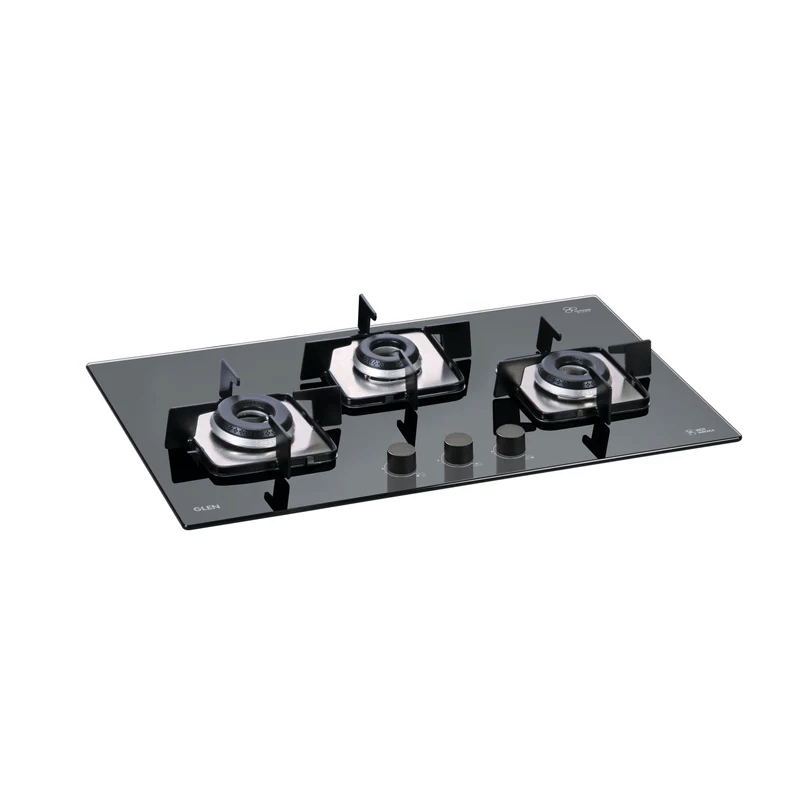 GLEN Built In Hob 1073 SQ IN - 3 Burner Built in Glass Hob with Italian Double Ring Burners Auto Ignition (1073 SQ IN)