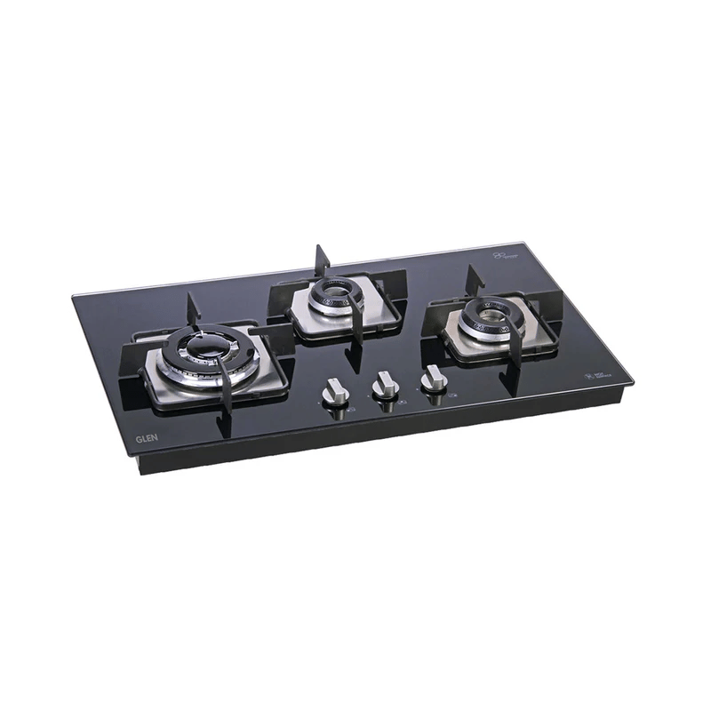 GLEN Built In Hob 1073 SQ HT IN TR - 3 Burner Glass Hob Triple Ring Burner Italian Double Ring Burner Auto Ignition (1073 SQHTINTR)