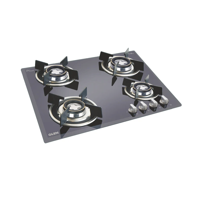 GLEN Built In Hob 1064 DLX Double Brass - 4 Burner Built in Glass Hob with Double Ring Forged Brass Burner Auto Ignition (1064 DLX DB)