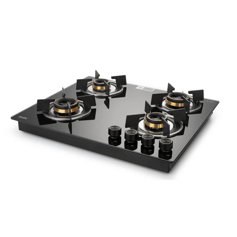 GLEN Built In HobTop 1064 RO HT Total DB - 4 Burner Glass Hob Top with Total Brass Burners Auto Ignition (1064 RO HT TDB)