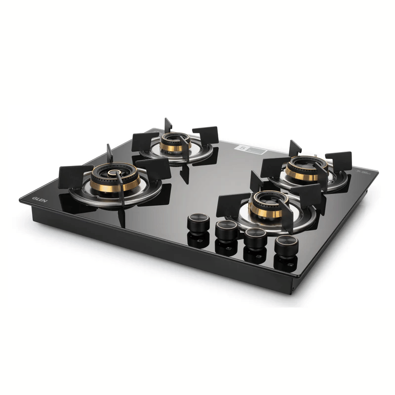 GLEN Built In HobTop 1064 RO HT Total MTR - 4 Burner Glass Gas Hob Top with Triple Ring, Total Double Ring Brass Burner Auto Ignition (BH1064ROHTTDBMTR)