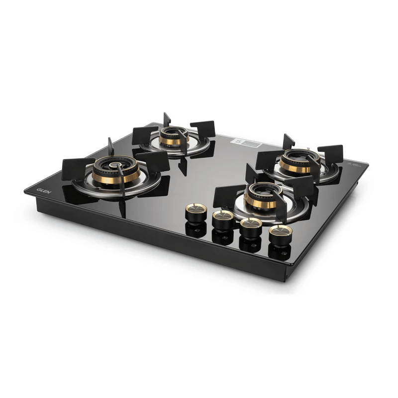 GLEN Built In Hob Top 1064 RO HT Total MTR FFD - 4 Burner Glass Gas Hob Top with Triple Ring, Total Double Ring Brass Burner with Flame Failure Device Auto Ignition (1064ROHTTDBMTRS)