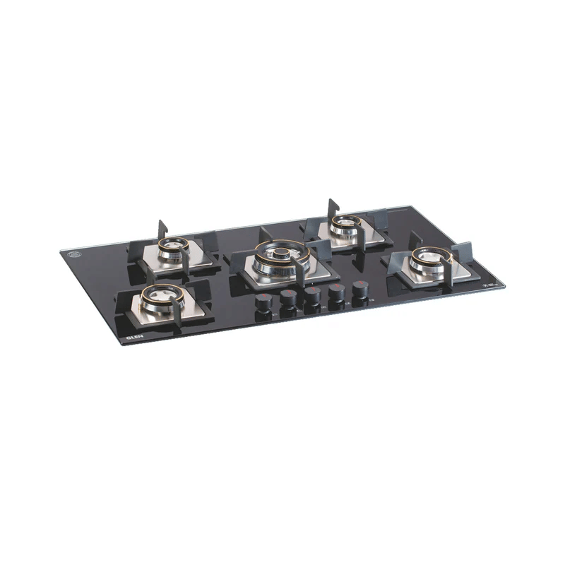 GLEN Built In Hob 1095 SQ DB TR FFD - 5 Burner Built-in Hob Triple Ring Double Ring Forged Brass Burner Flame Failure Device Auto Ign (1095 SQDBTRFFD)