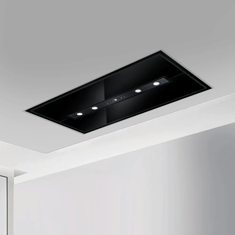 GLEN Cooker Hood 1010 IN Cassette IS 120cm BL - Ceiling Mounted Kitchen Chimney Cassette Island Remote Control 95CM 1250 m3/h with Baffle Filters -Black (CH1010INCS)