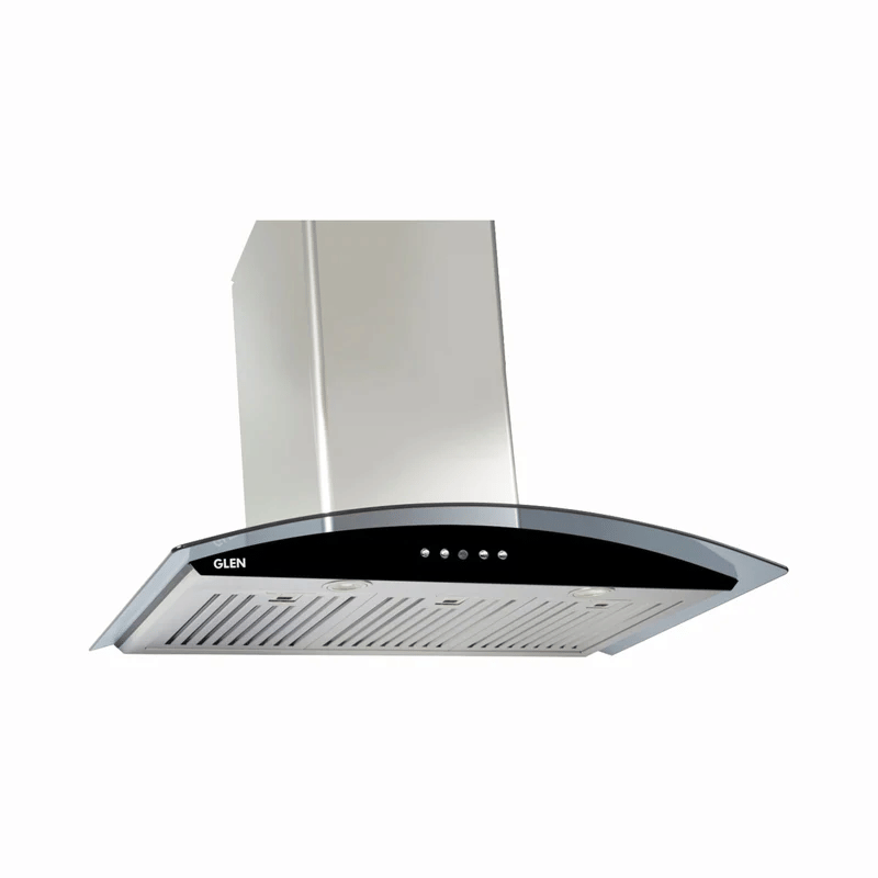 GLEN Cooker Hood 6071 GF3BF 90 1250m3 SS LTW - Kitchen Chimney Curved Glass, Glass Front Panel Baffle filter 90cm 1250 m3/h -Silver (6071 GF 90)