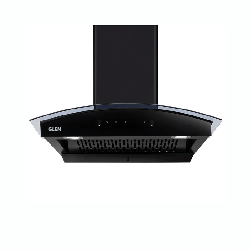 GLEN Cooker Hood 6080 BL MS AC 90cm 1200 - Auto Clean Chimney Curved Glass Filterless with Motion Sensor, 60/76/90cm 1200 m³/h -Black (6080 BL MS AC)