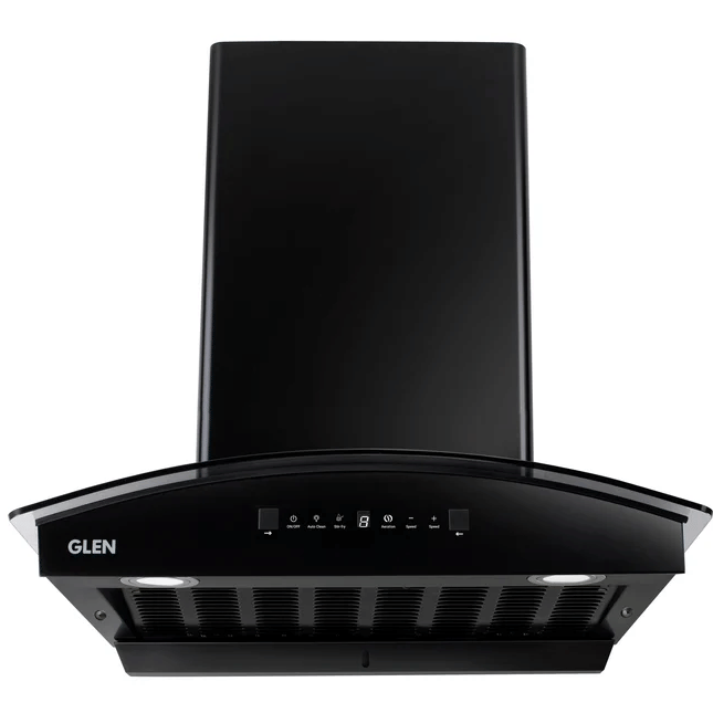 GLEN Cooker Hood 6069 HSR BL BLDCAC 1600 - Auto Clean Glass Chimney Filter-less with Heat Sensor, BLDC Motor 1600 m³/h - 60/76/90cm (CH 6069 HSR DC AC)
