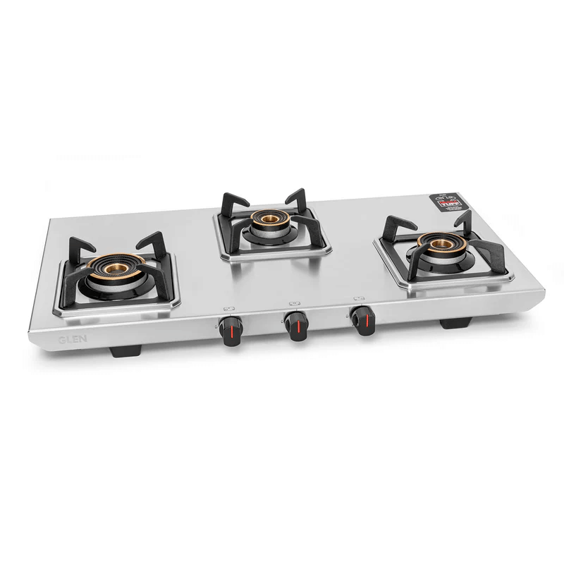 GLEN LPG Stove 1053 77 Ultra Tuff DTSS - 3 Burner Ultra Tuff Stainless Steel Gas Stove with Multi Ring Forged Brass Burner & Drip trays (CT1053UTDTSS)