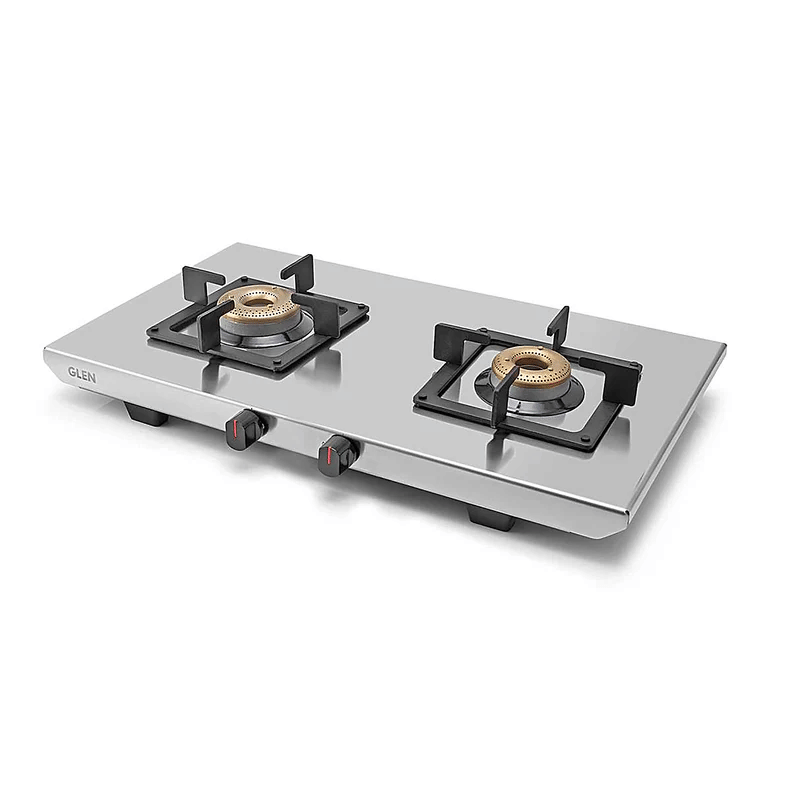 GLEN LPG Stove 1052 66 Ultra Tuff SS AI -2 Burner Ultra Tuff Stainless Steel Gas Stove with Forged Brass Burner - Manual/Auto Ignition (CT1052UTSS)