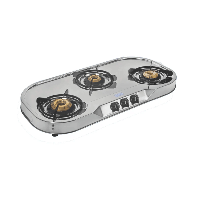 GLEN LPG Stove 1035 XL SS HF BB DT - 3 Burner Stainless Steel Gas Stove with High Flame Brass Burner Extra Large Drip Tray