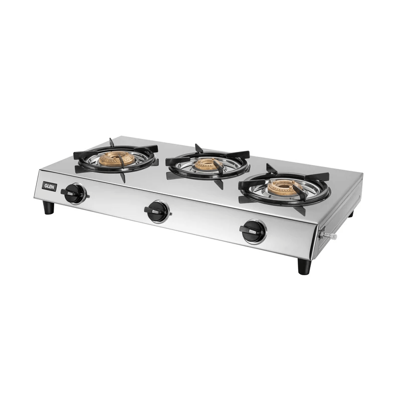 GLEN LPG Stove 1031 XL SS HF BB - 3 Burner Stainless Steel Gas Stove with High Flame Brass Burner