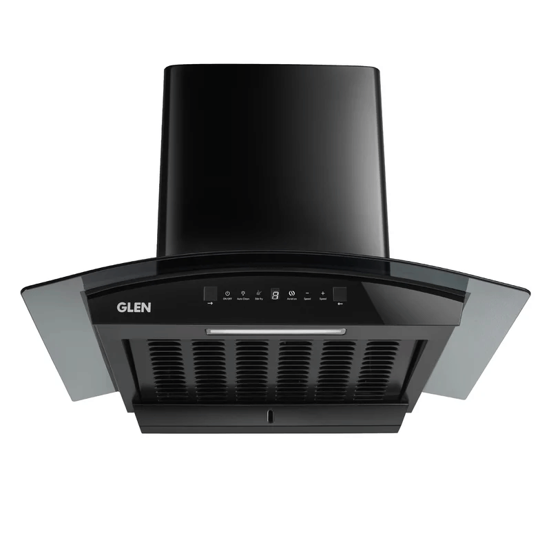 GLEN Auto Clean Curved Glass Chimney with BLDC Motor 60/90cm 1400 m³/h -Black (6071R BLDC BL AC 1400)