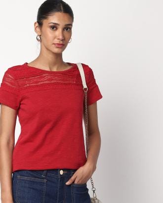 Round-Neck Top with Lace Panels