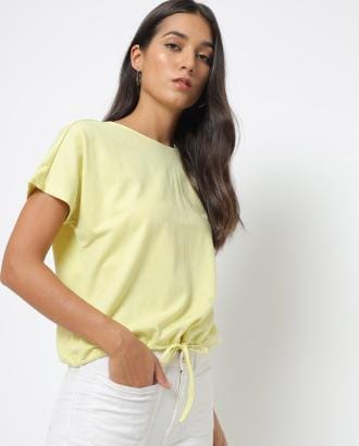 Round-Neck Top with Tie-Up Hemline
