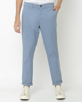 Slim Fit Flat-Front Cropped Chinos