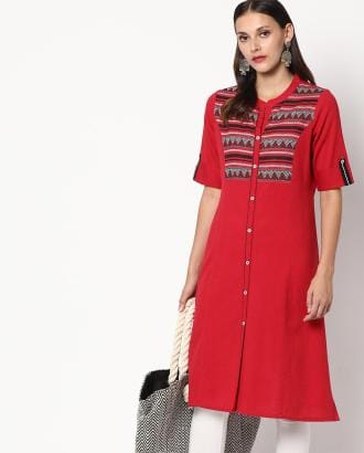 Straight Kurta with Printed Yoke