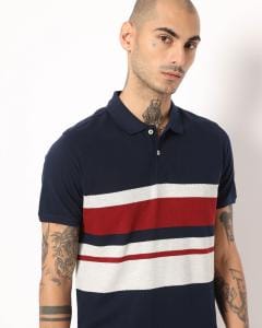Striped Slim Fit Polo T-shirt with Cutaway Collar
