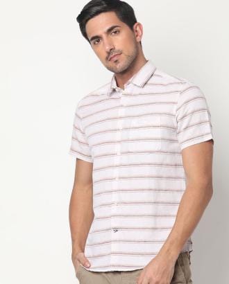 Striped Slim Fit Shirt with Patch Pocket