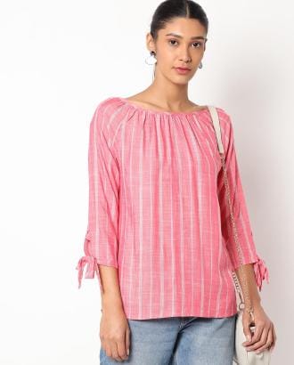Striped Top with Sleeve Tie-Ups