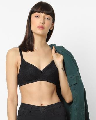 Textured Non-Wired Bra with Adjustable Straps