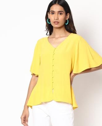 V-neck Top with Butterfly Sleeves