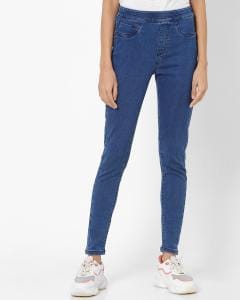 Washed Jeggings with Elasticated Waist