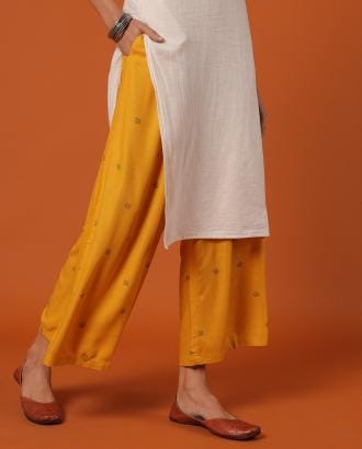 Women Rayon Slub Palazzos with Semi-Elasticated Waist